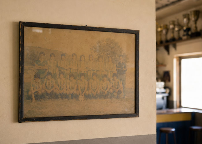 Fotografia antiga de clube desbotada pelo tempo