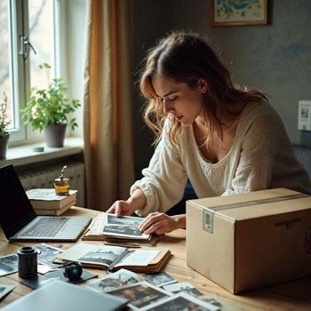 Preparação da encomenda com memórias para digitalizar